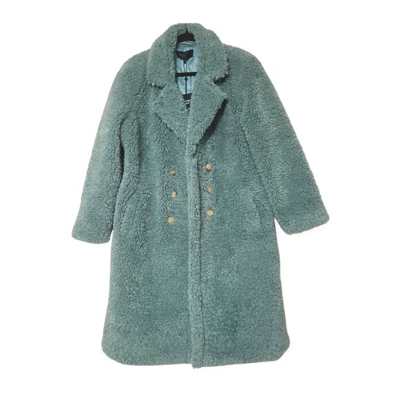 KENDALL + KYLIE Long Sherpa Peacoat in Kylie Green NWT Winter Coat Faux Fur Sz M - Picture 3 of 8